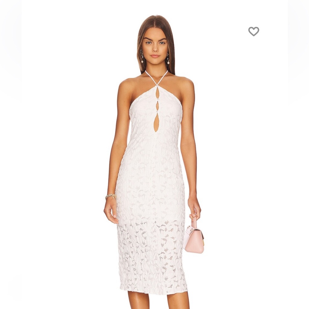 LPA pricilla white midi dress with pearl detail size XS